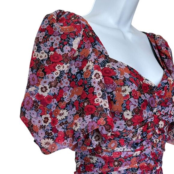 Zara XS Floral Print Puff Sleeve Ruched coquette feminine Mini Dress Blogger Fav - Picture 15 of 15